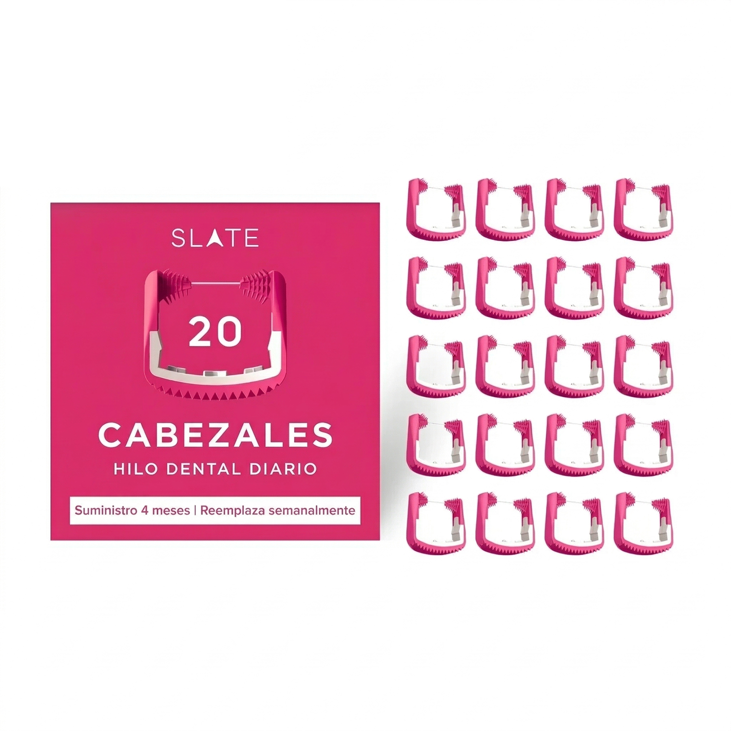 Caja Slate 20 cabezales rosa hilo dental diario suministro completo 4 meses reemplaza semanal