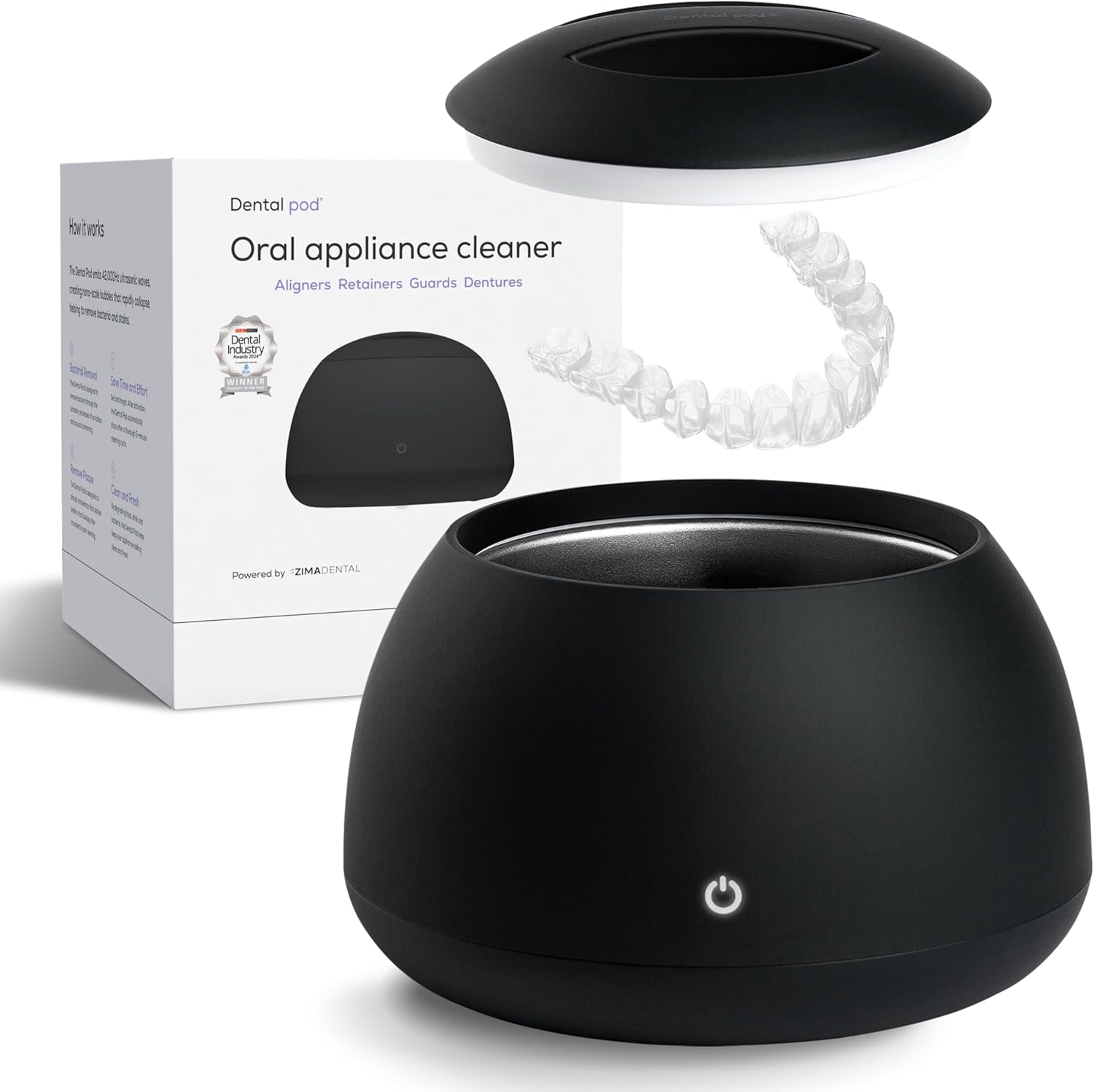 ZIMA Dental Pod negro limpiador ultrasonico para alineadores guardas y retenedores con caja