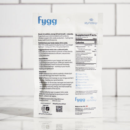 Empaque Fygg NOX Mints: sin azúcar, vegano, sin gluten y libre de nitrito de sodio, 30 pastillas