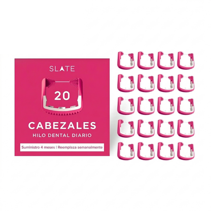 Caja Slate 20 cabezales rosa hilo dental diario suministro completo 4 meses reemplaza semanal