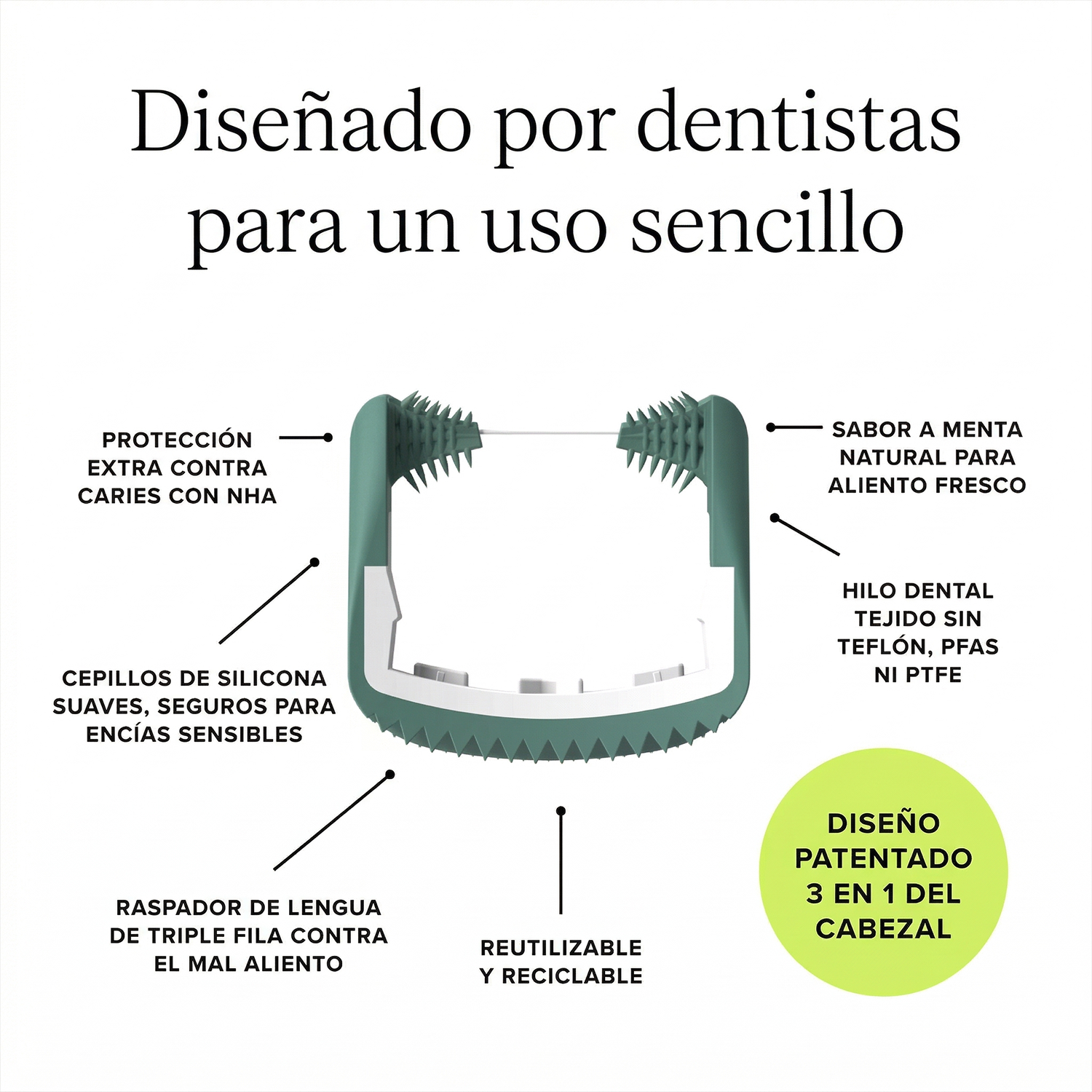 Cabezal Slate con hilo sin quimicos cepillos de silicona y raspador de lengua triple fila