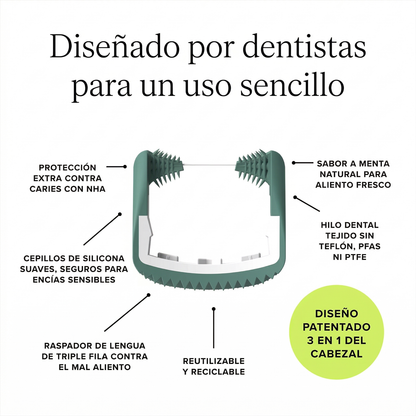Cabezal Slate con hilo sin quimicos cepillos de silicona y raspador de lengua triple fila